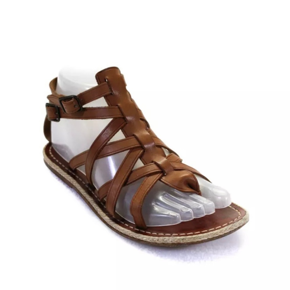 Christian Louboutin Womens Leather Cadged Strappy Espadrille Sandals Brown IT 37